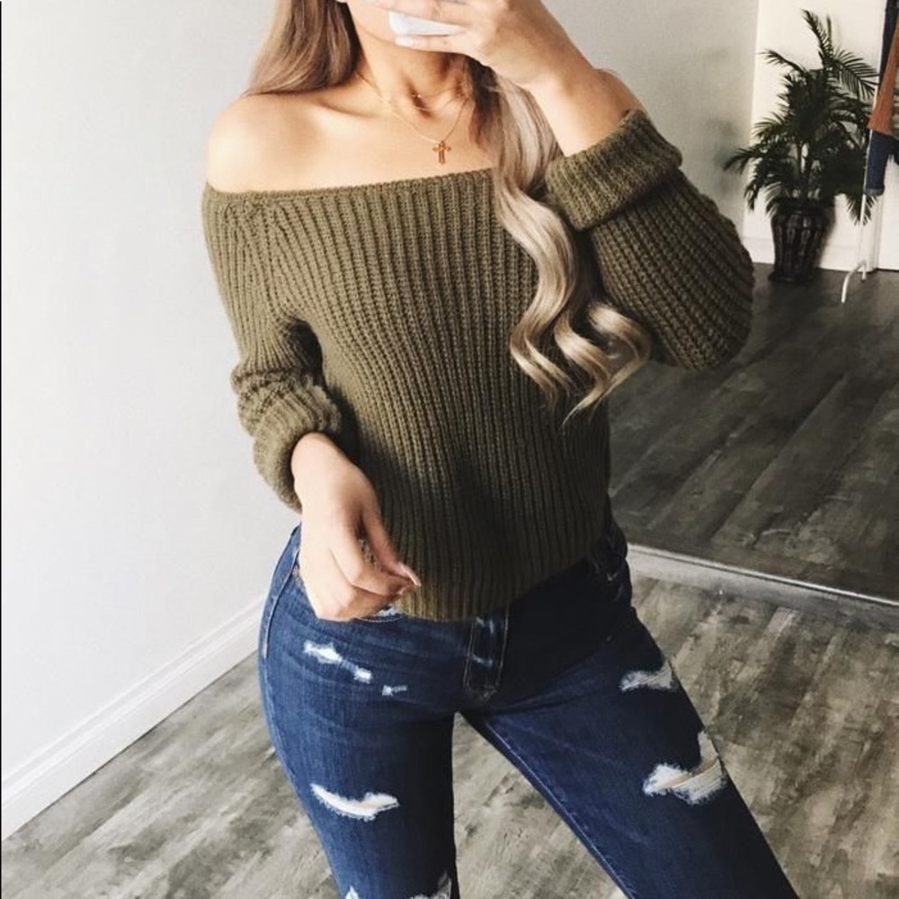 Off the shoulder knit sweater! Ootdfash boutique